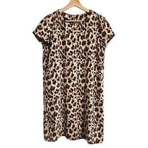 Reynah Leopard Print Dress Size 6 Tan knee length short sleeve black